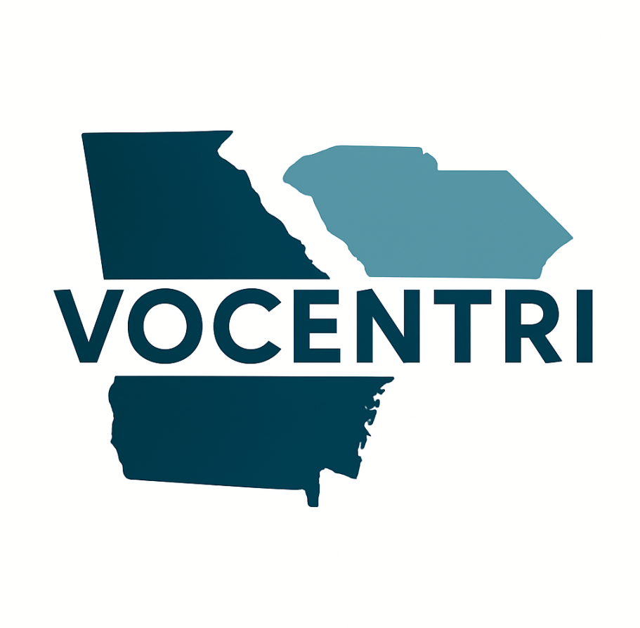 outline of the states GA and SC with Vocentri written across them outline of the states GA and SC with Vocentri written across them