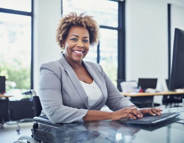 smiling woman typing on a keyboard smiling woman typing on a keyboard